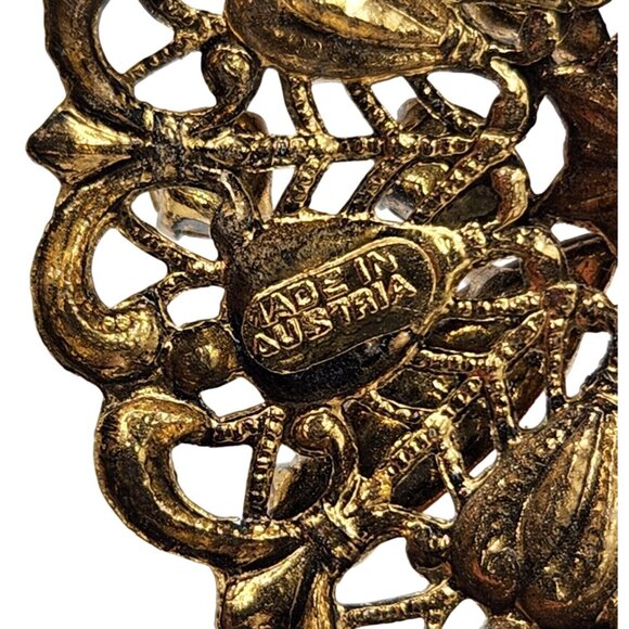 Vintage Austrian Filigree Brooch with Pink & Red Rhinestones, Signed Made in Aus - Picture 13 of 13